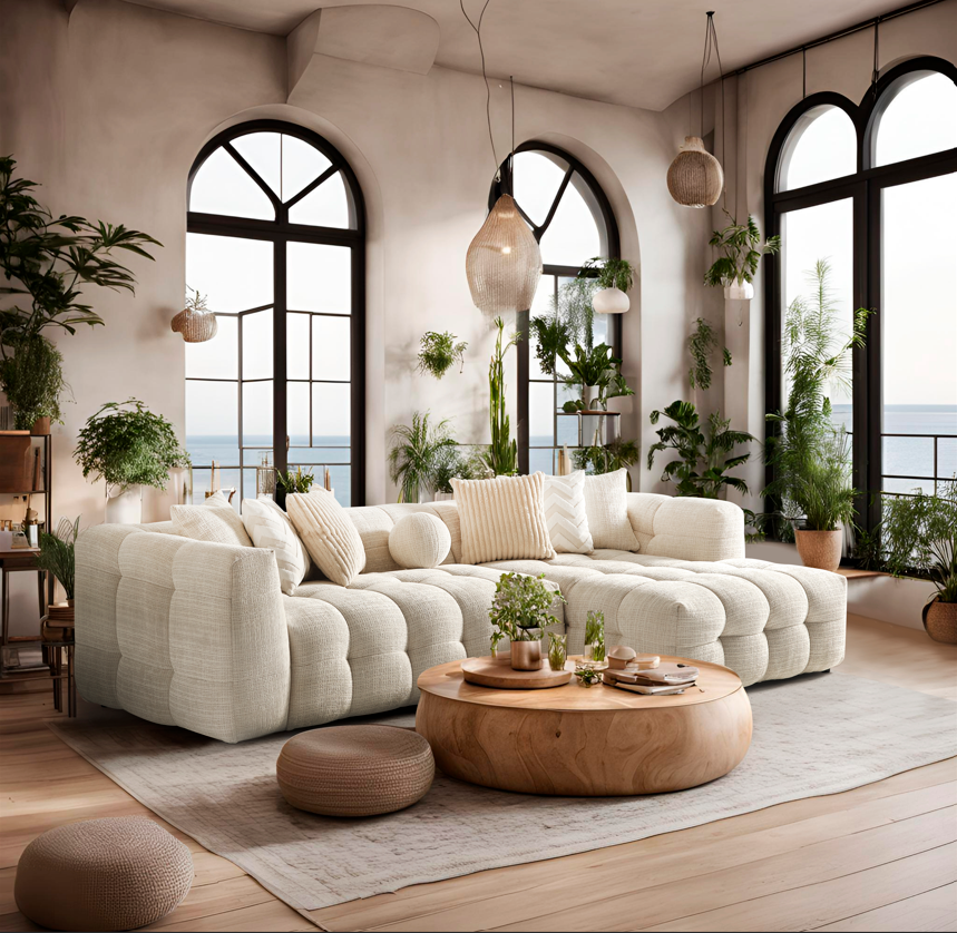 Amsterdam Corner – 280 × 69 × 160 cm – Luxuriöses Ecksofa in hellem Leinenlook