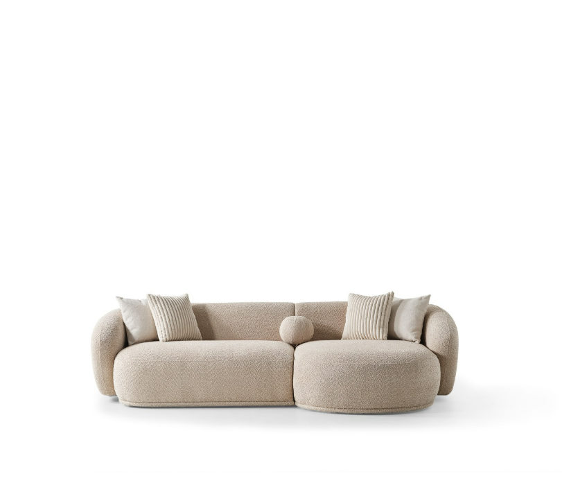 Oslo Rundsofa – 290 × 76 × 140 cm – Beigefarbener Bouclé mit organischer Form