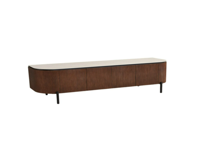 Aqua TT Brown – TV-Möbel 200 × 50 × 55 cm – Beigefarbene Keramikplatte