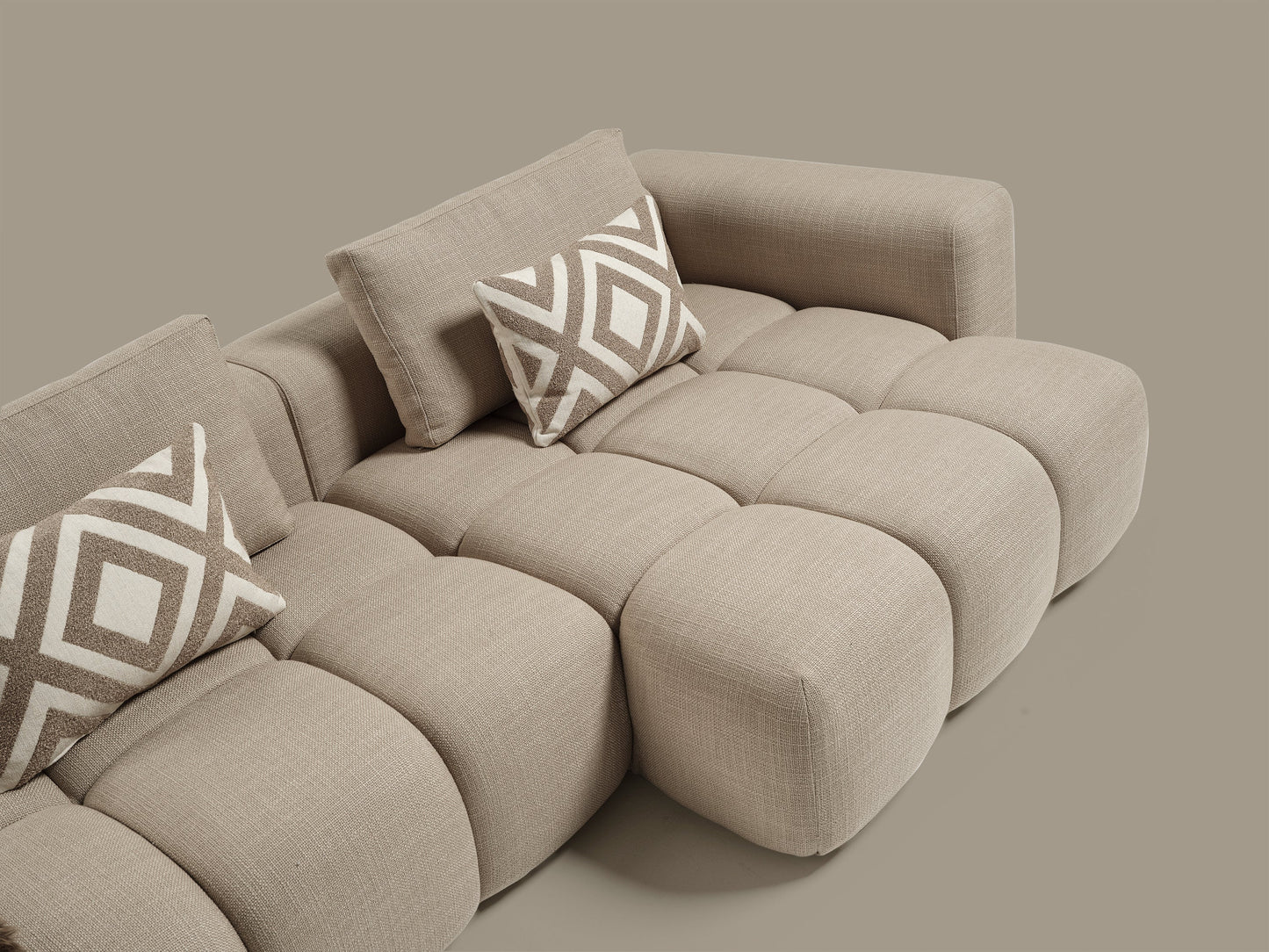 Paris Modulares Lounge-Sofa – 330 × 62 × 150 cm – Beiger Strukturstoff mit Blockdesign