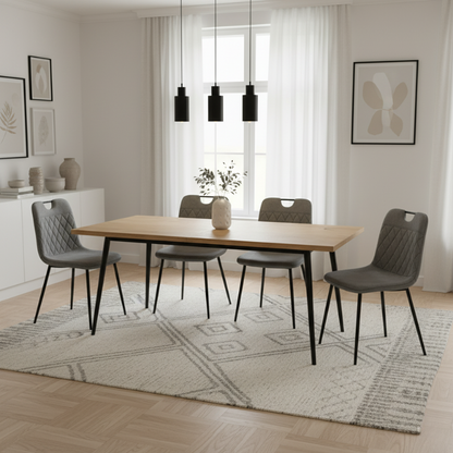 Marzio – Esszimmerstuhl mit Rautensteppung und schwarzen Metallbeinen