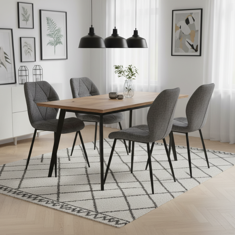 Milan – Esszimmerstuhl mit geometrischer Steppung und schwarzen Metallbeinen