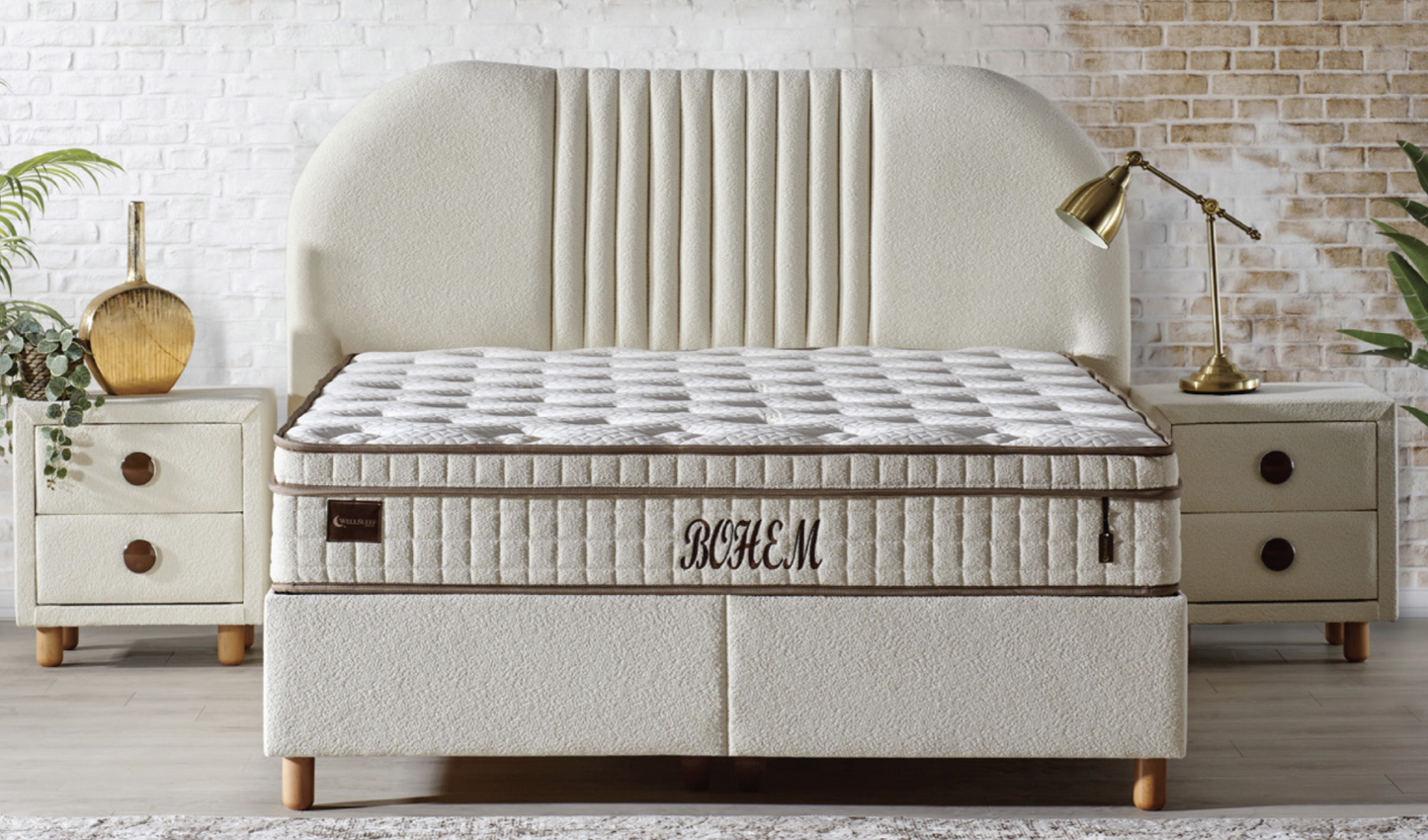 BOHEM – Luxus-Boxspringbett mit Matratze und Stauraum