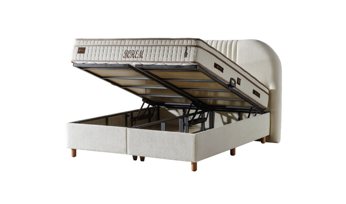 BOHEM – Luxus-Boxspringbett mit Matratze und Stauraum