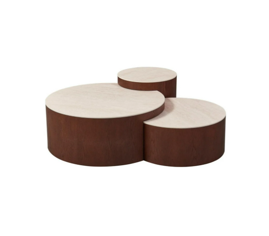 Aqua CT Brown – Set aus 3 Couchtischen – Beigefarbene Keramikplatte