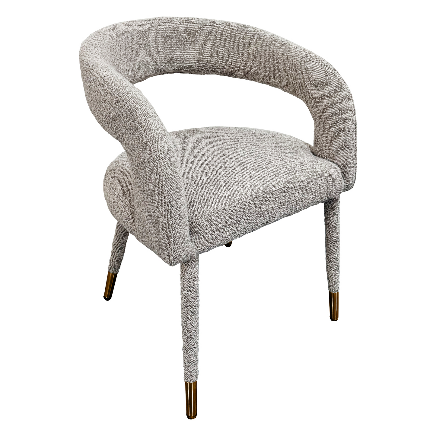 Lunetta | Bouclé-Esszimmerstuhl mit goldenen Details