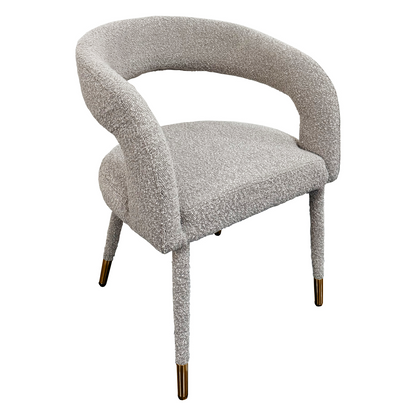 Lunetta | Bouclé-Esszimmerstuhl mit goldenen Details