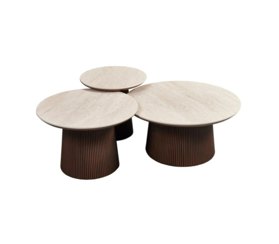 Aqua CT Brown – Set aus 3 Couchtischen – Beigefarbene Keramikplatte