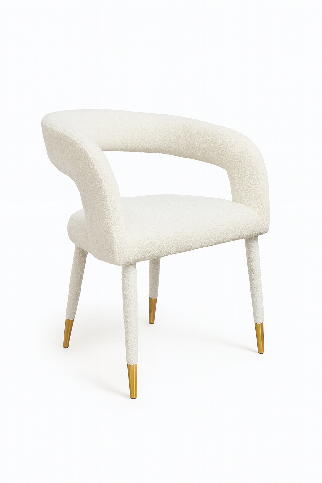 Lunetta | Bouclé-Esszimmerstuhl mit goldenen Details