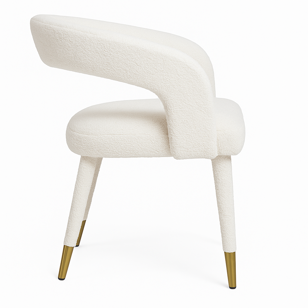 Lunetta | Bouclé-Esszimmerstuhl mit goldenen Details