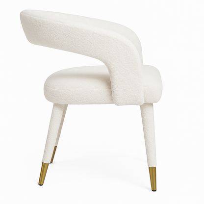 Lunetta | Bouclé-Esszimmerstuhl mit goldenen Details