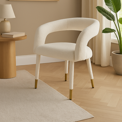 Lunetta | Bouclé-Esszimmerstuhl mit goldenen Details