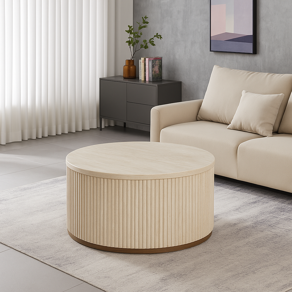 Flintstone runder Couchtisch – Natürliche Eichenholz-Optik (Ø80 cm)