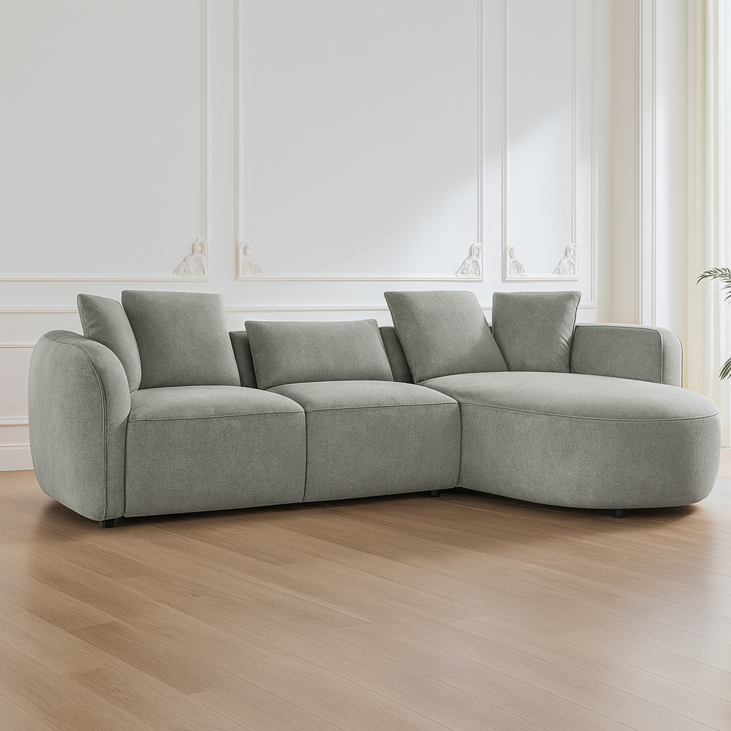 Lioris | Moderne Eckbank aus weichem Stoff mit runden Formen