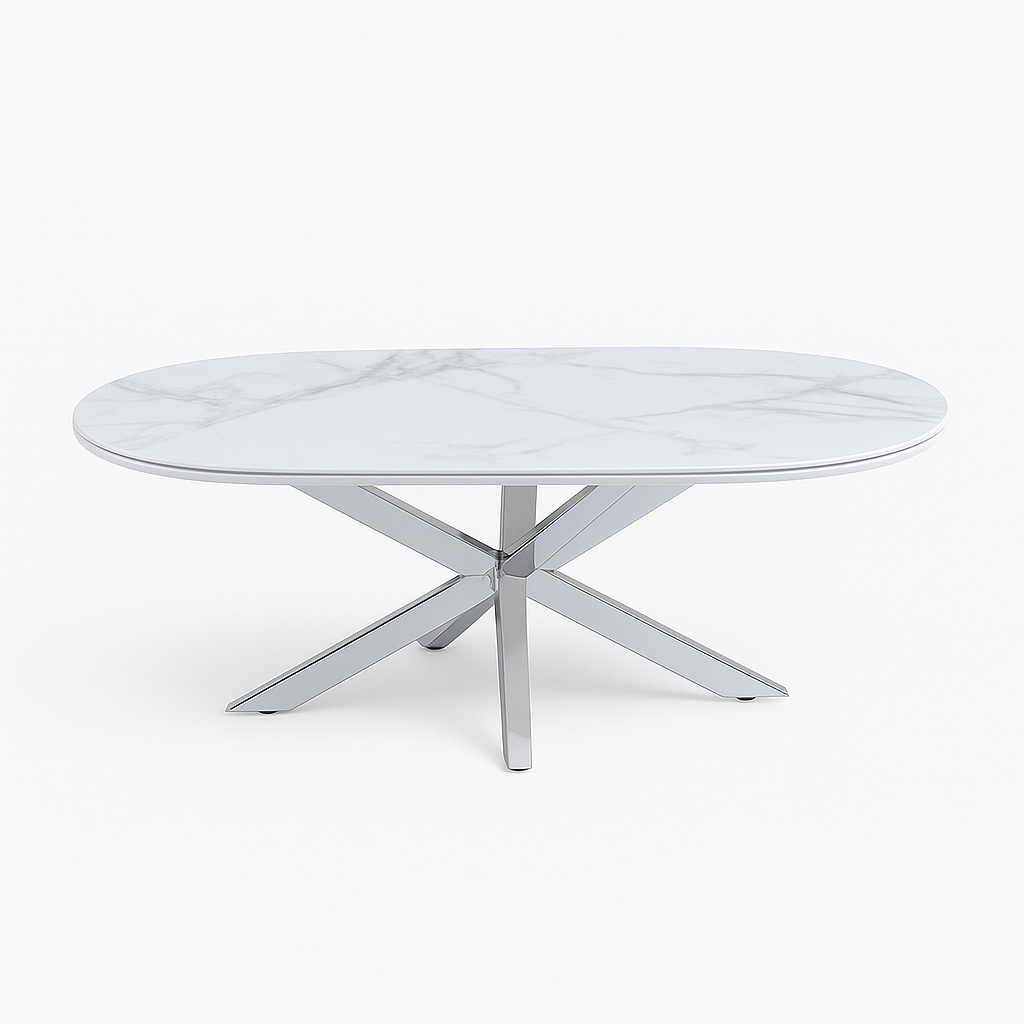 Cavallo – Keramischer Couchtisch mit Marmoroptik und Edelstahlgestell