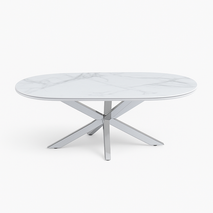 Cavallo – Keramischer Couchtisch mit Marmoroptik und Edelstahlgestell