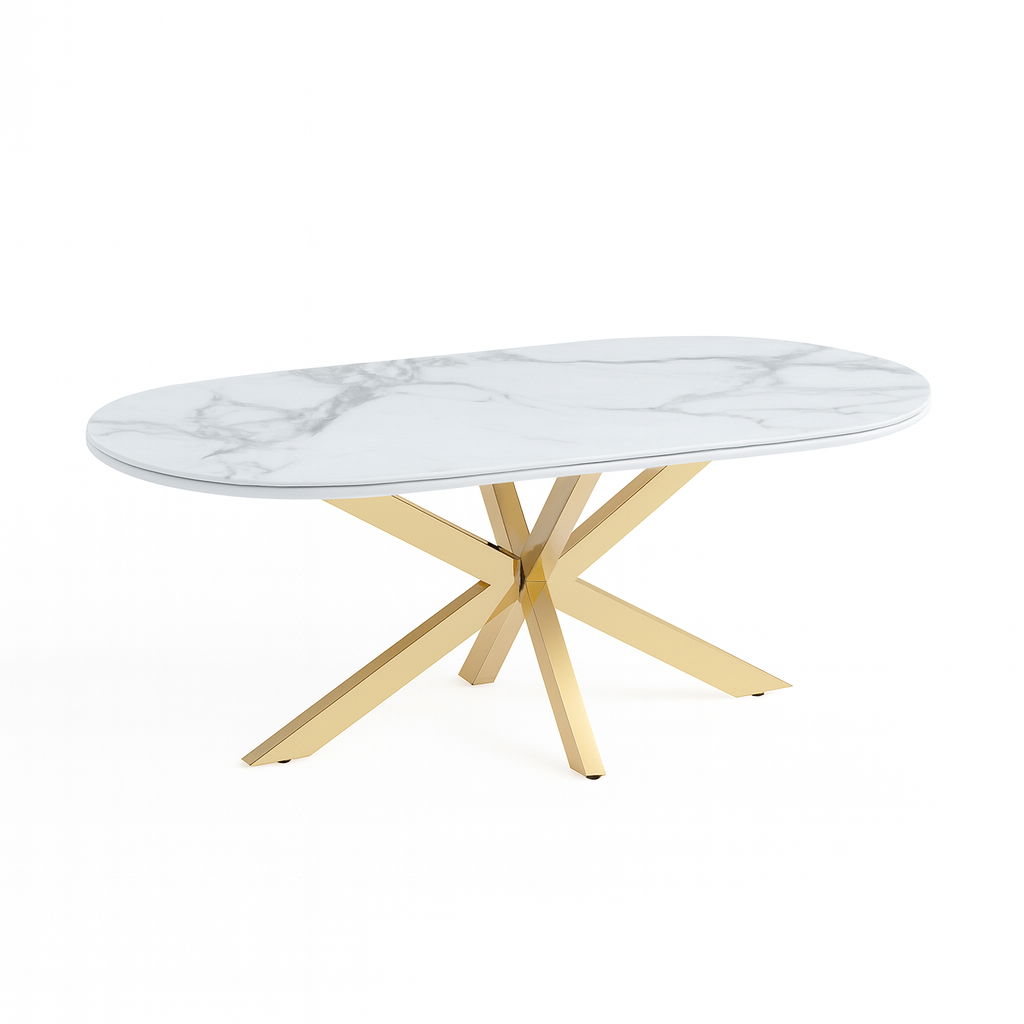 Cavallo – Keramischer Couchtisch mit Marmoroptik und Edelstahlgestell