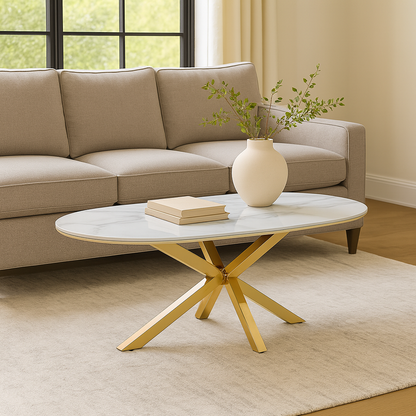 Cavallo – Keramischer Couchtisch mit Marmoroptik und Edelstahlgestell