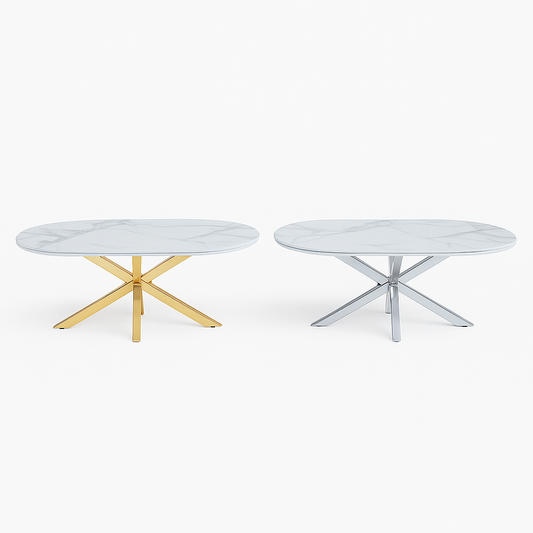 Cavallo – Keramischer Couchtisch mit Marmoroptik und Edelstahlgestell