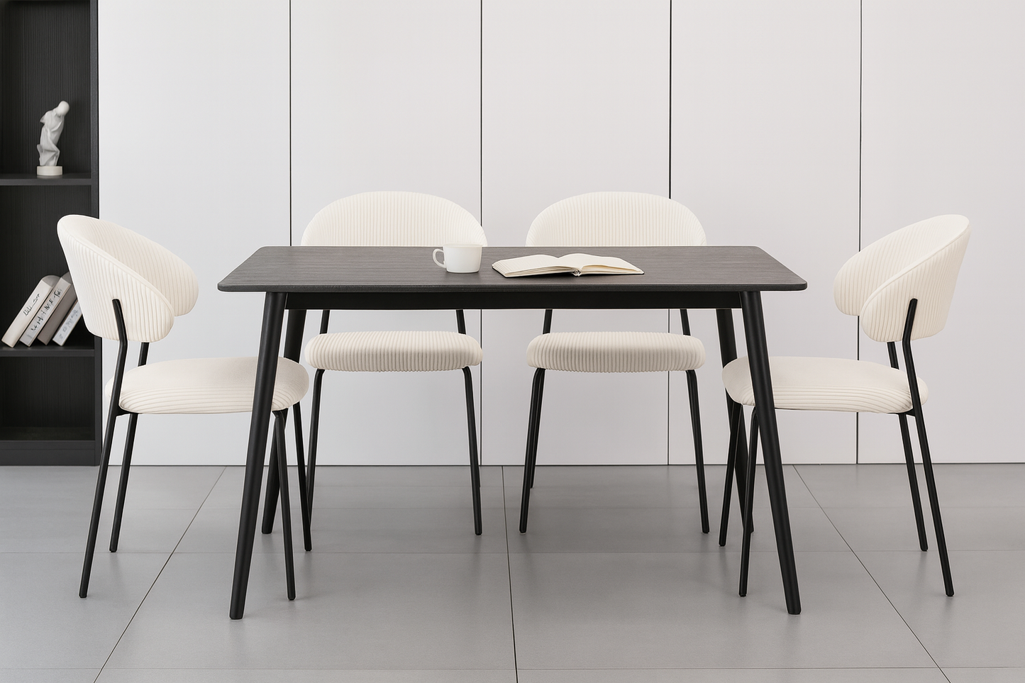 Linea – Moderner Esszimmerstuhl aus Rippstoff in Creme