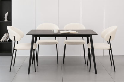 Linea – Moderner Esszimmerstuhl aus Rippstoff in Creme