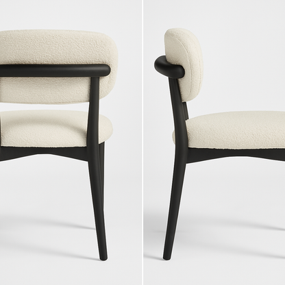 Retro-Designstuhl – Bouclé-Stoff mit Holzgestell (Creme, Schwarz oder Braun)