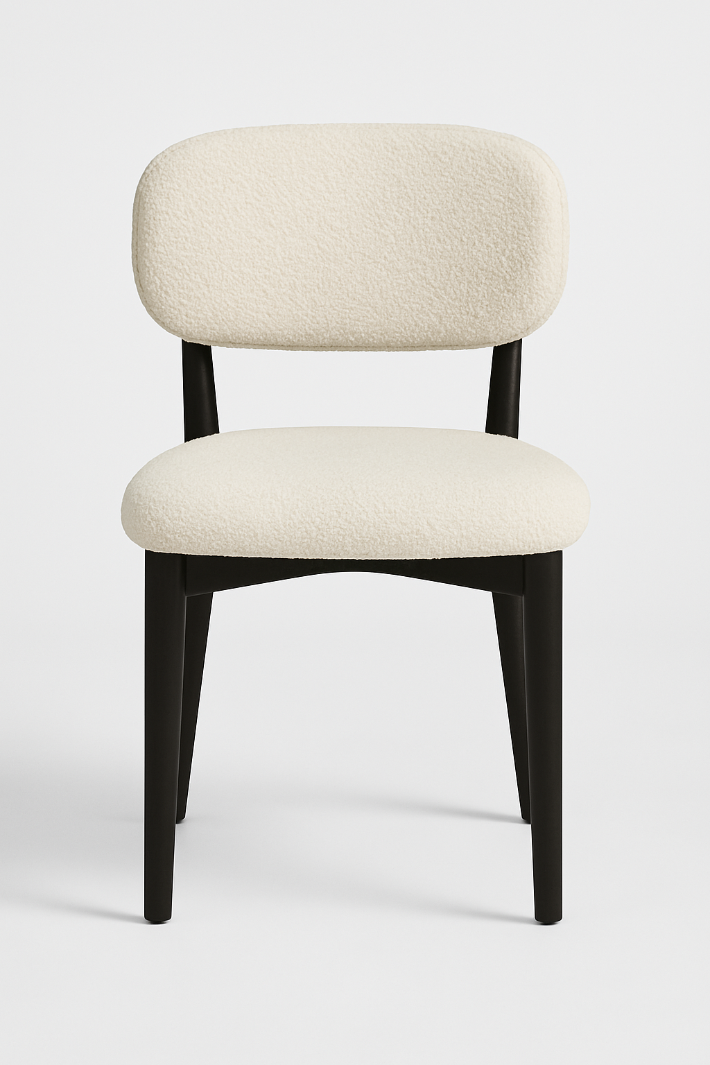 Retro-Designstuhl – Bouclé-Stoff mit Holzgestell (Creme, Schwarz oder Braun)