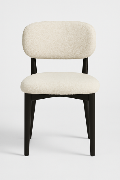 Retro-Designstuhl – Bouclé-Stoff mit Holzgestell (Creme, Schwarz oder Braun)