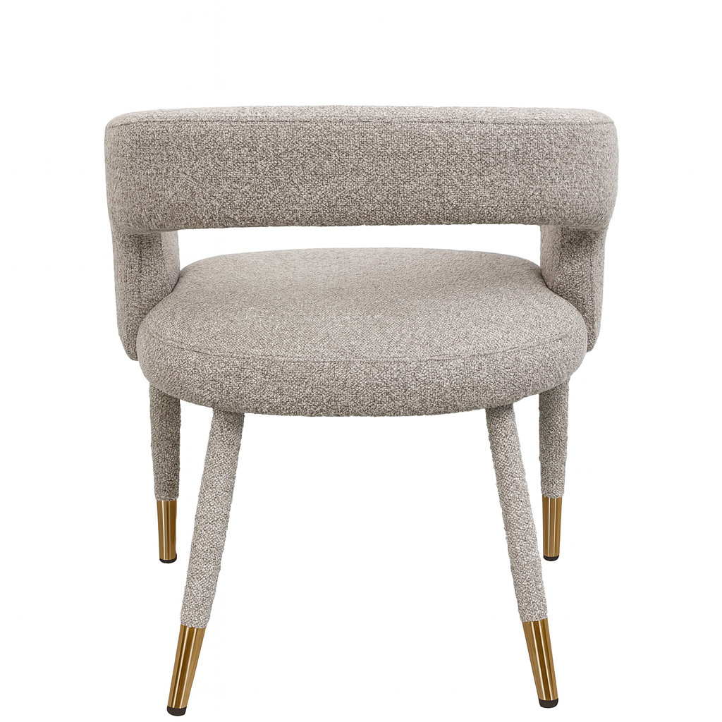 Lunetta | Bouclé-Esszimmerstuhl mit goldenen Details