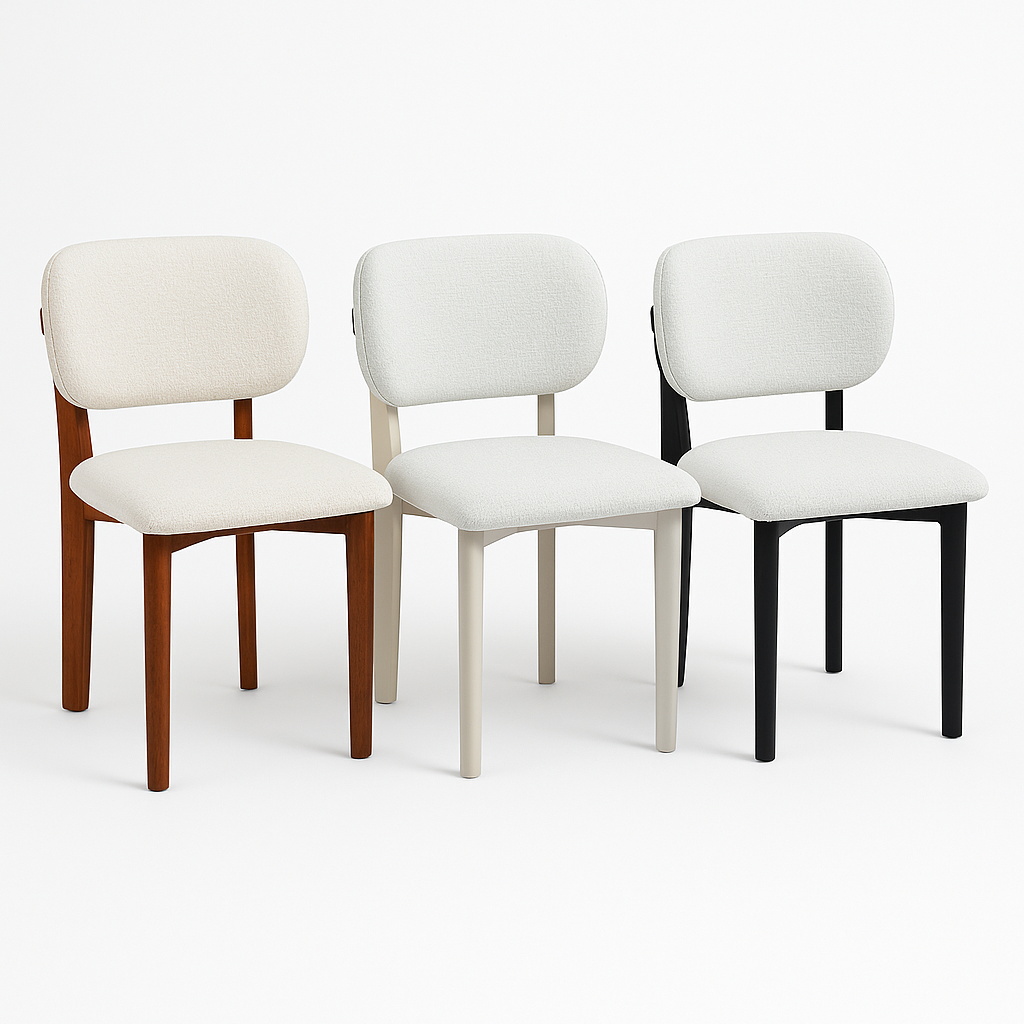 Retro-Designstuhl – Bouclé-Stoff mit Holzgestell (Creme, Schwarz oder Braun)