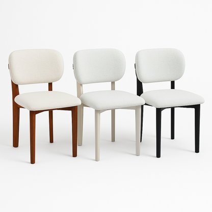 Retro-Designstuhl – Bouclé-Stoff mit Holzgestell (Creme, Schwarz oder Braun)