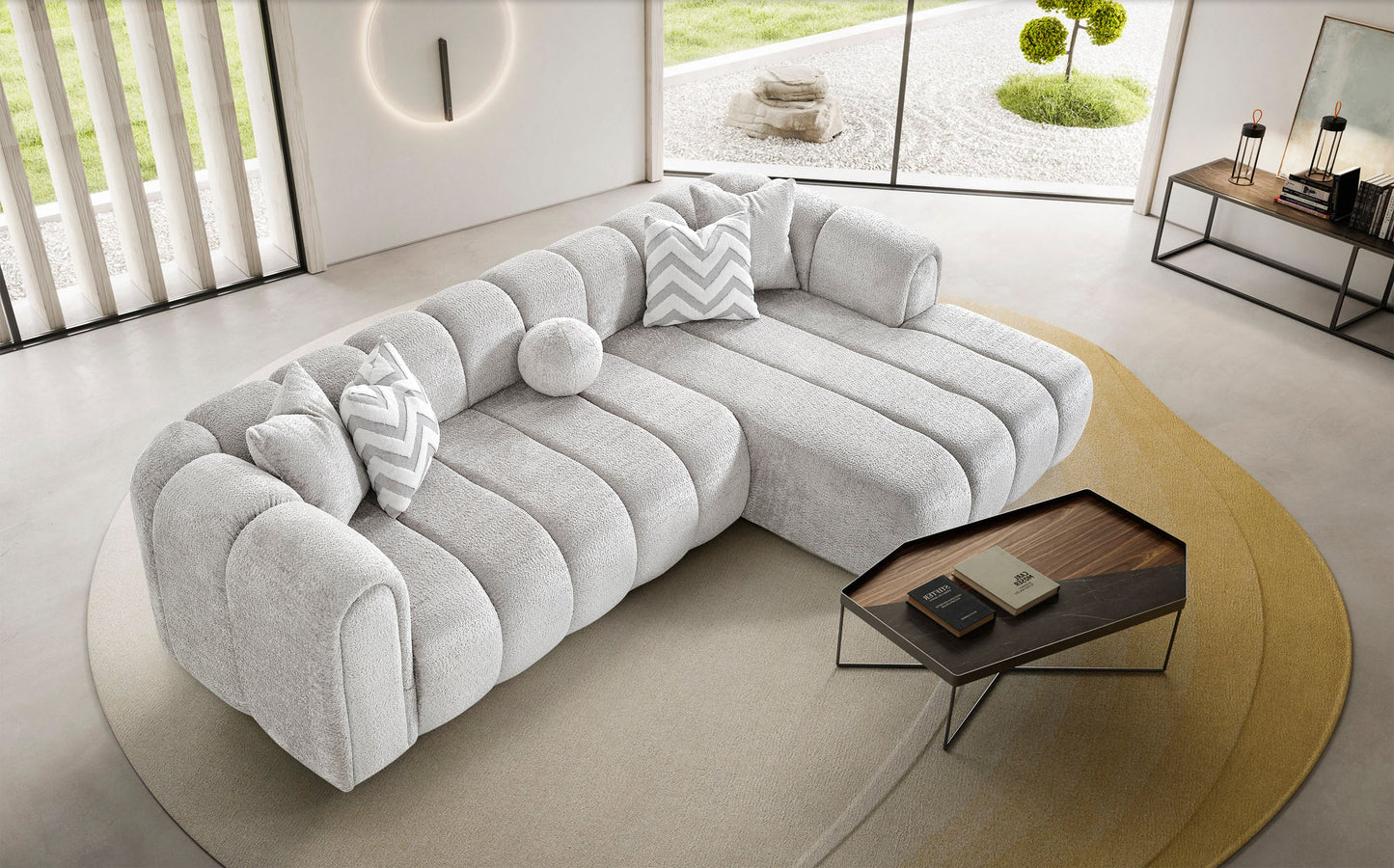 Luxuriöses Ecksofa – 290 × 160 cm – Modernes Design in Bouclé-Stoff