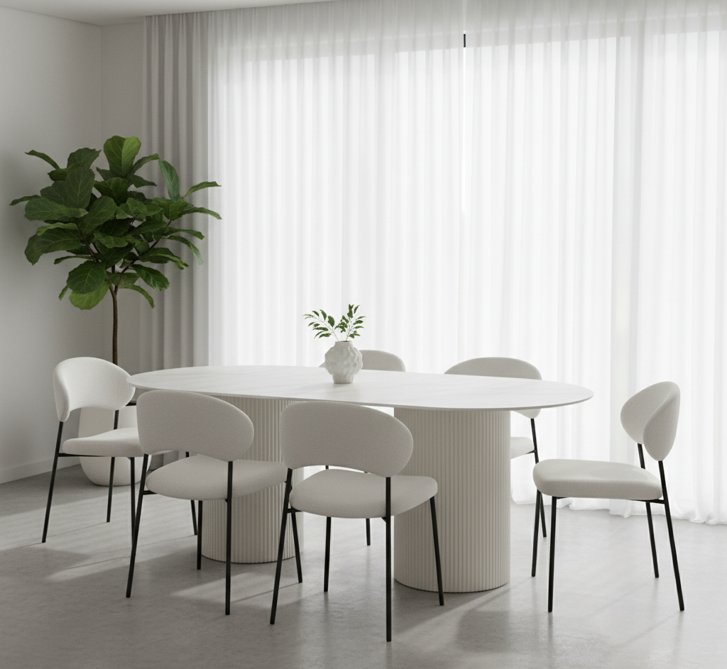 Erona – Ovaler Esstisch mit geriffelten Säulenbeinen