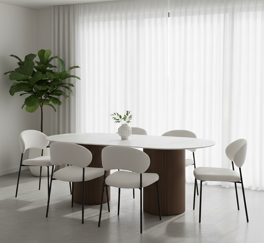 Erona – Ovaler Esstisch mit geriffelten Säulenbeinen