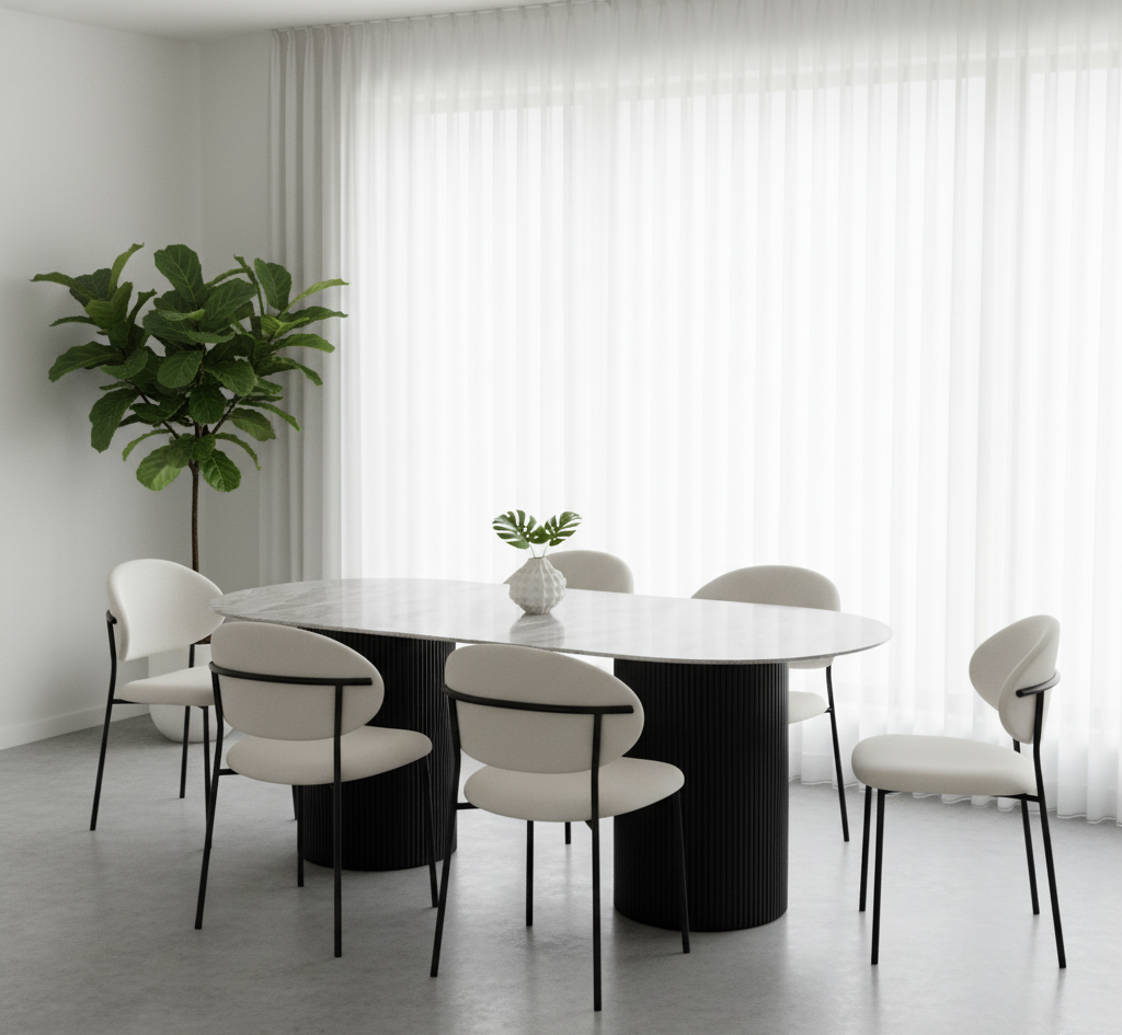 Erona – Ovaler Esstisch mit geriffelten Säulenbeinen