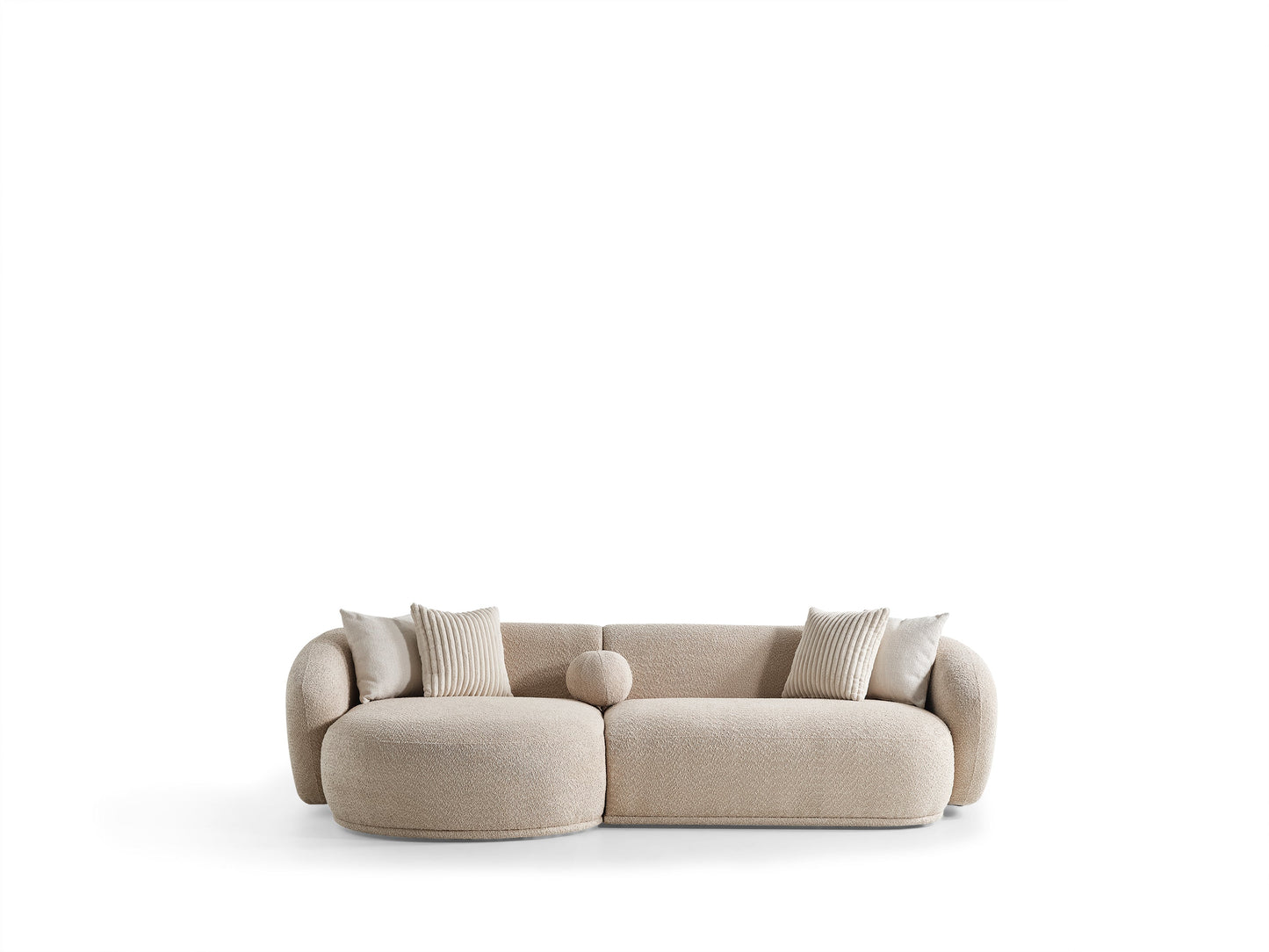 Oslo Rundsofa – 290 × 76 × 140 cm – Beigefarbener Bouclé mit organischer Form