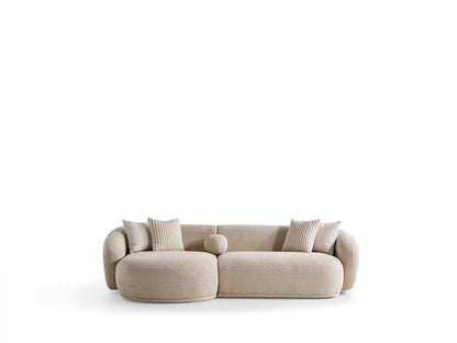 Oslo Rundsofa – 290 × 76 × 140 cm – Beigefarbener Bouclé mit organischer Form