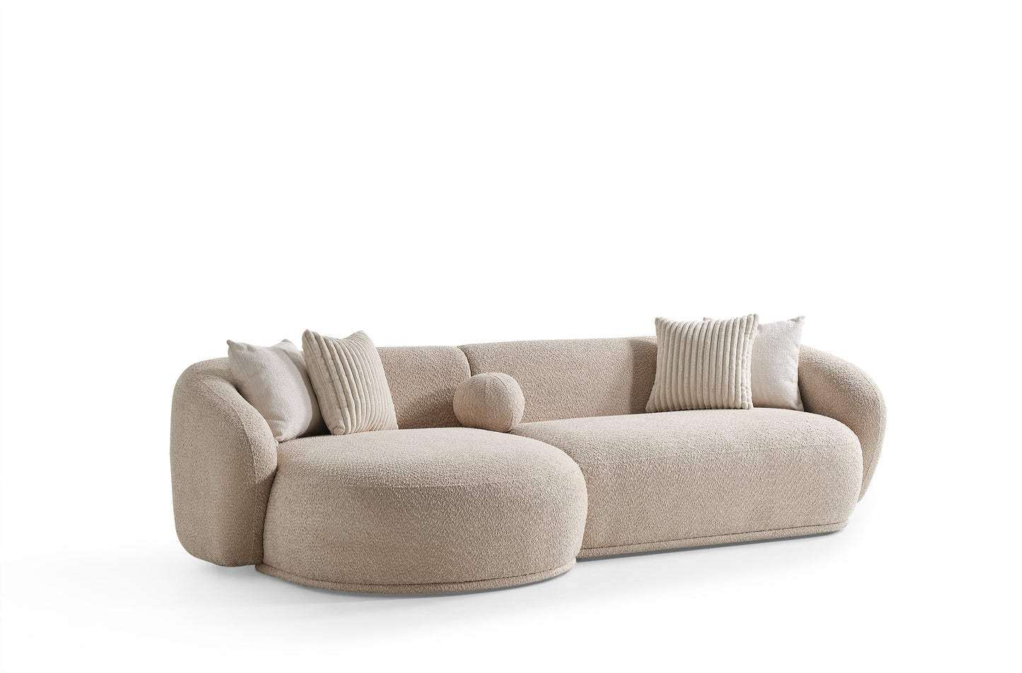 Oslo Rundsofa – 290 × 76 × 140 cm – Beigefarbener Bouclé mit organischer Form