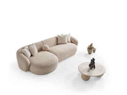 Oslo Rundsofa – 290 × 76 × 140 cm – Beigefarbener Bouclé mit organischer Form