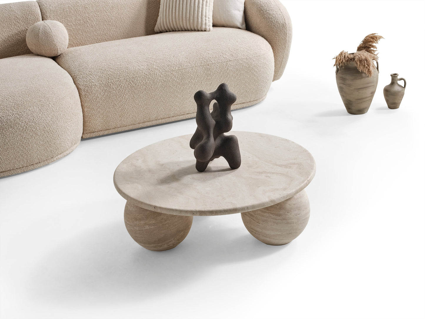 Oslo Rundsofa – 290 × 76 × 140 cm – Beigefarbener Bouclé mit organischer Form