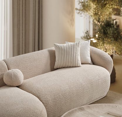 Oslo Rundsofa – 290 × 76 × 140 cm – Beigefarbener Bouclé mit organischer Form