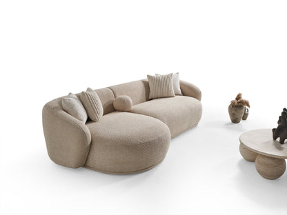 Oslo Rundsofa – 290 × 76 × 140 cm – Beigefarbener Bouclé mit organischer Form