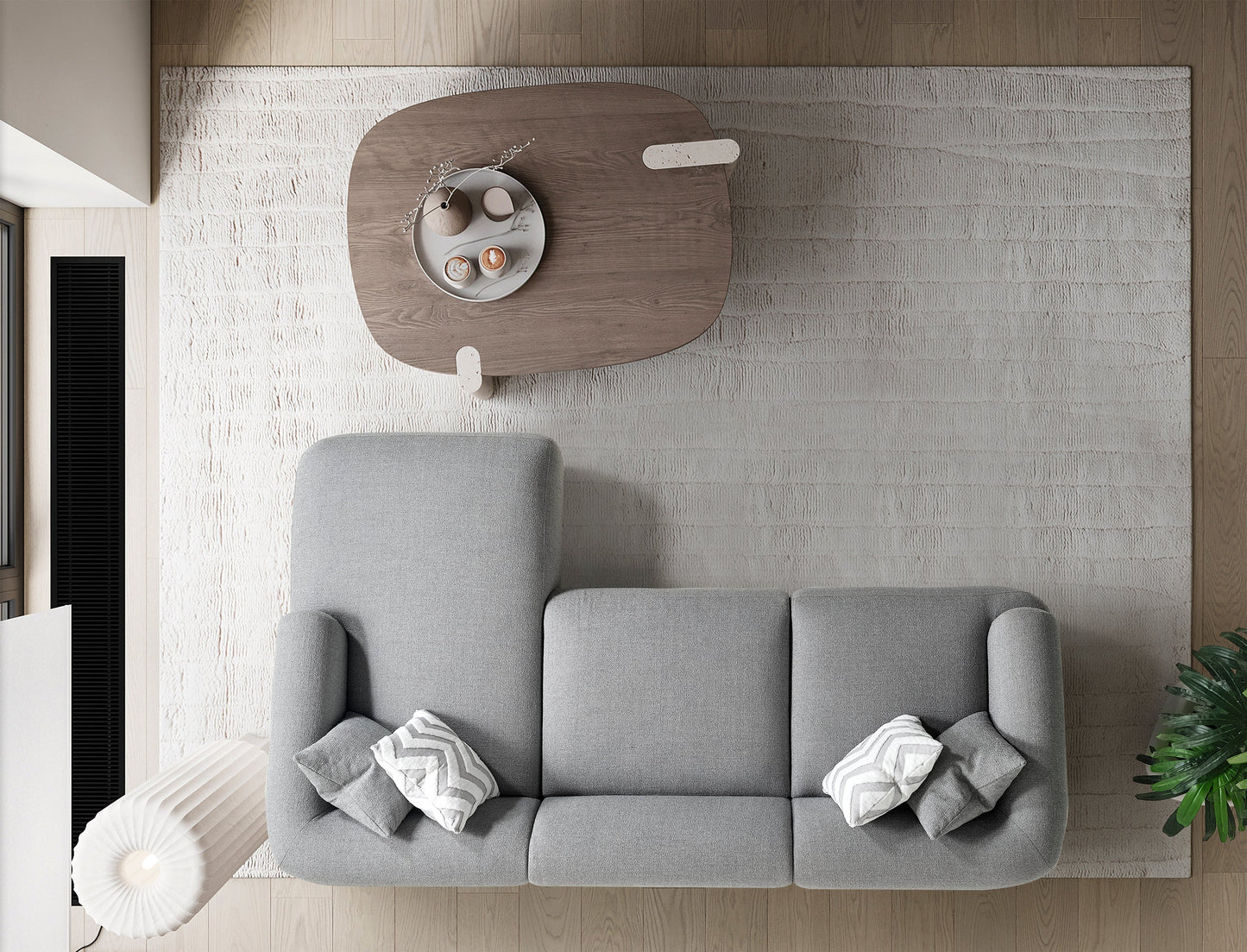 Porto Ecksofa – 290 × 70 × 140 cm – Moderner Bouclé-Stoff in sanftem Grau
