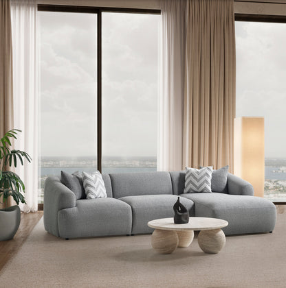Porto Ecksofa – 290 × 70 × 140 cm – Moderner Bouclé-Stoff in sanftem Grau