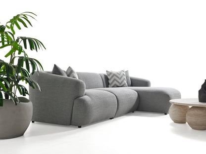 Porto Ecksofa – 290 × 70 × 140 cm – Moderner Bouclé-Stoff in sanftem Grau