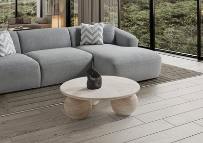 Porto Ecksofa – 290 × 70 × 140 cm – Moderner Bouclé-Stoff in sanftem Grau