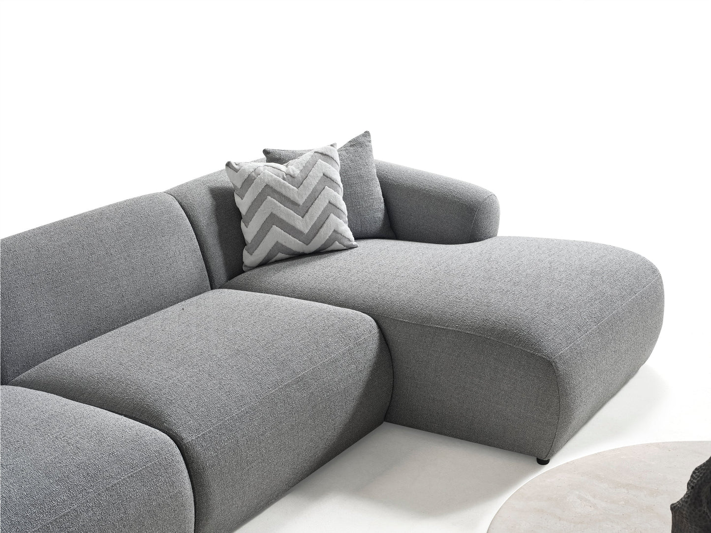 Porto Ecksofa – 290 × 70 × 140 cm – Moderner Bouclé-Stoff in sanftem Grau