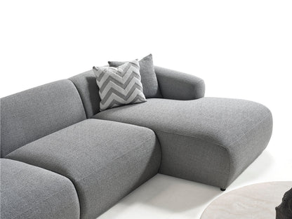 Porto Ecksofa – 290 × 70 × 140 cm – Moderner Bouclé-Stoff in sanftem Grau
