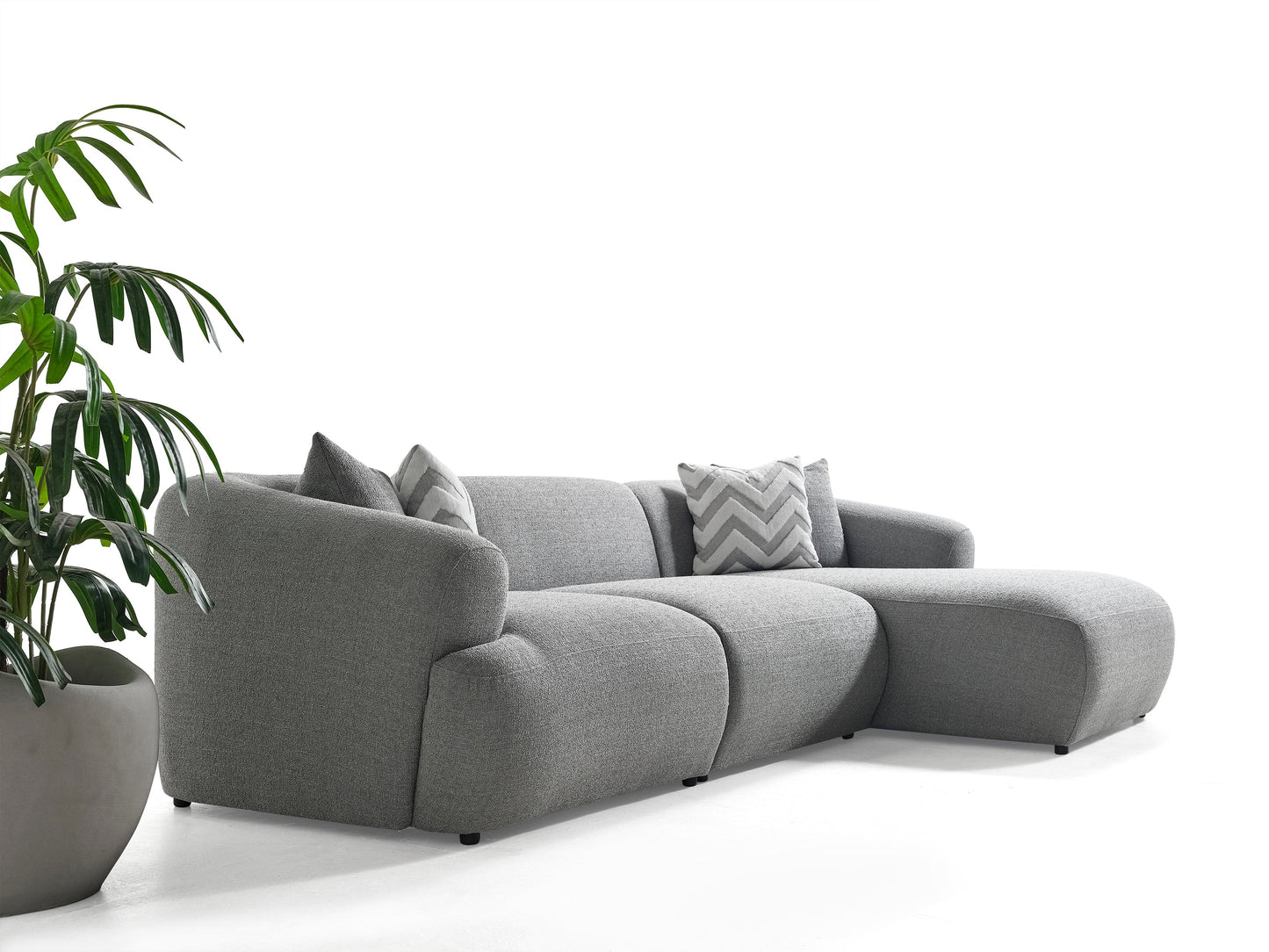 Porto Ecksofa – 290 × 70 × 140 cm – Moderner Bouclé-Stoff in sanftem Grau