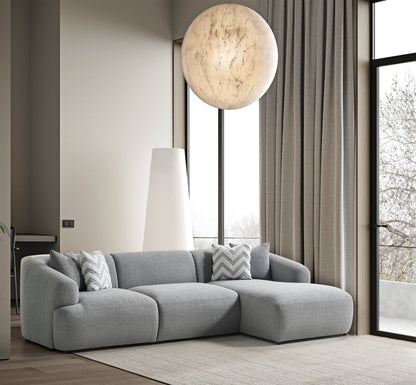 Porto Ecksofa – 290 × 70 × 140 cm – Moderner Bouclé-Stoff in sanftem Grau